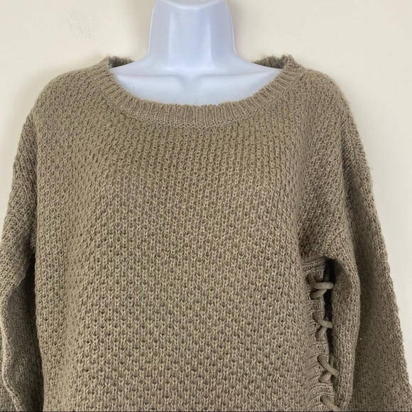 VENUS Tan Fuzzy Knit Pullover Sweater Lace Up Sides Fall winter Casual Small - Picture 2 of 8